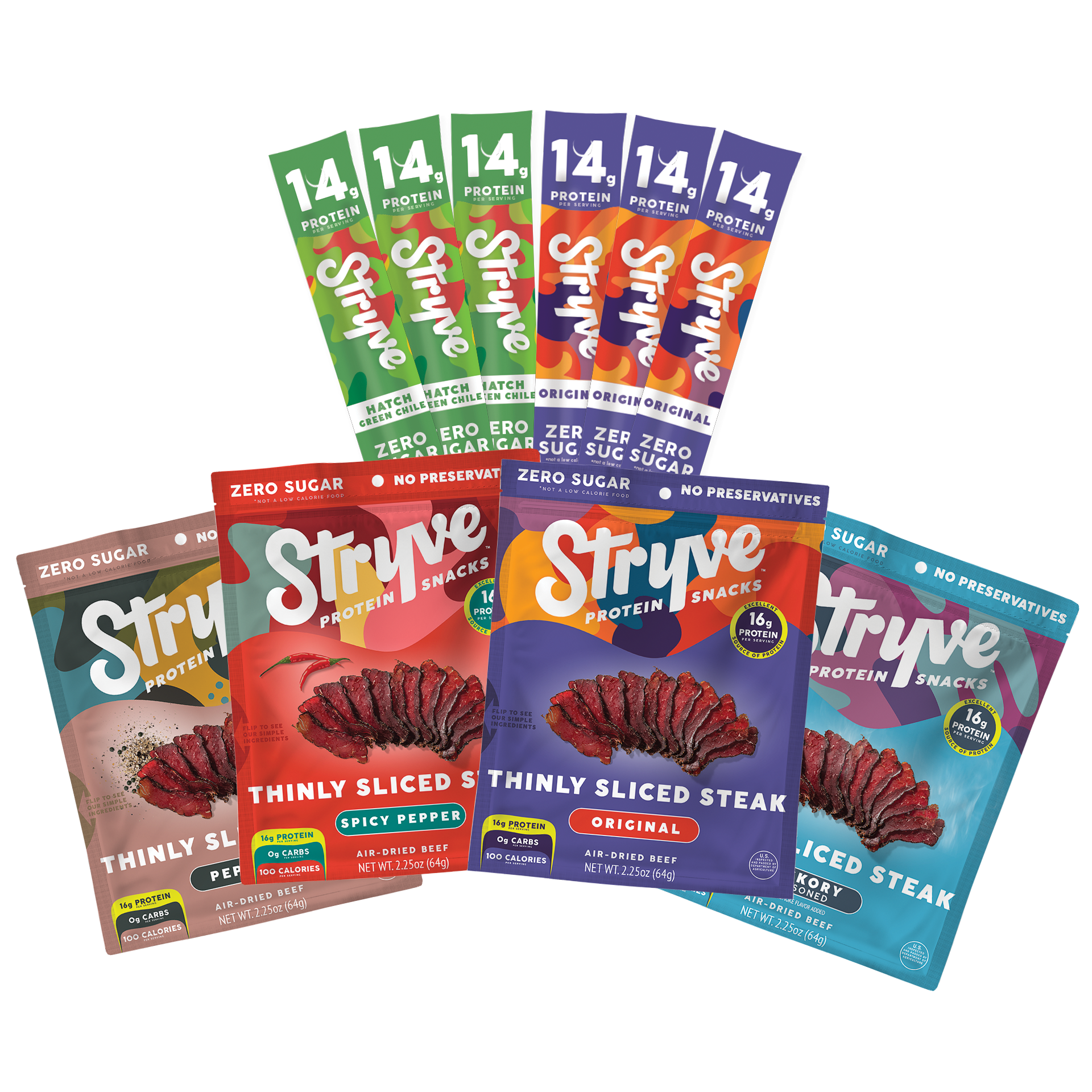 Collection of several different Stryve products.